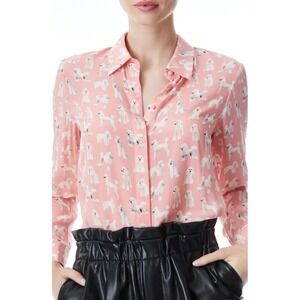 Alice + Olivia Willa Pink Poodle Dog Print Silk Blouse Shirt M Medium